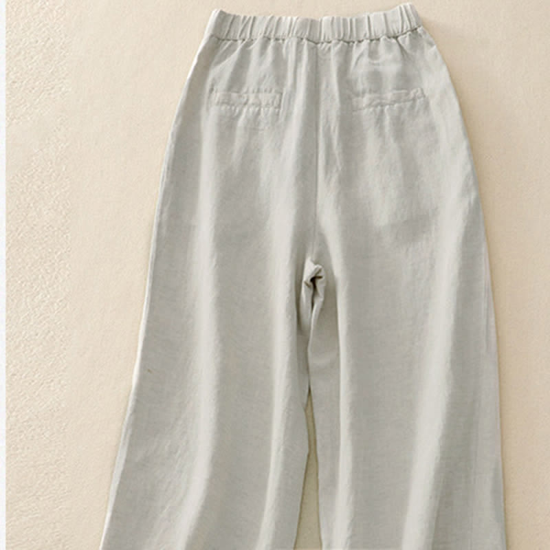 Pantalones de mujer con Buddha Stones, color liso, cierre frontal, cintura elástica y bolsillos. - image 3