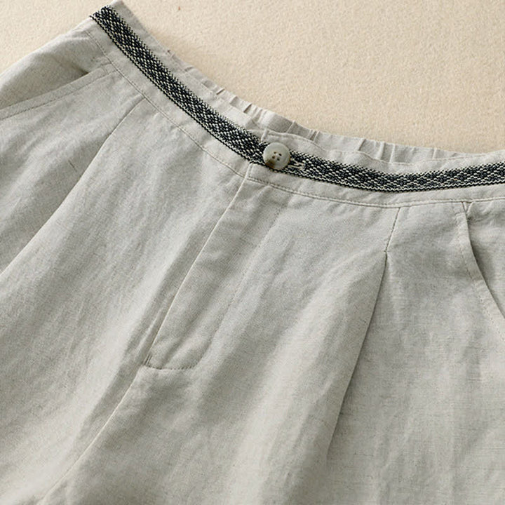Pantalones de mujer con Buddha Stones, color liso, cierre frontal, cintura elástica y bolsillos. - image 4