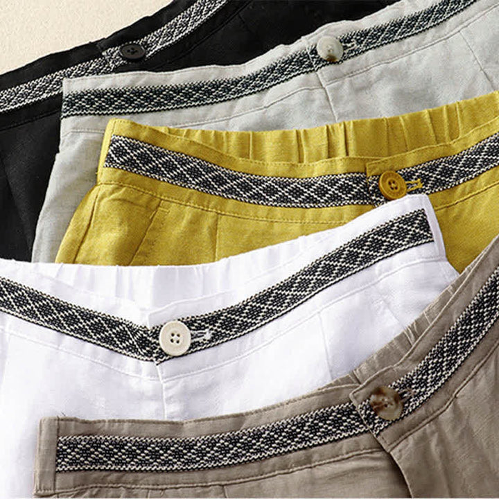 Pantalones de mujer con Buddha Stones, color liso, cierre frontal, cintura elástica y bolsillos. - image 2
