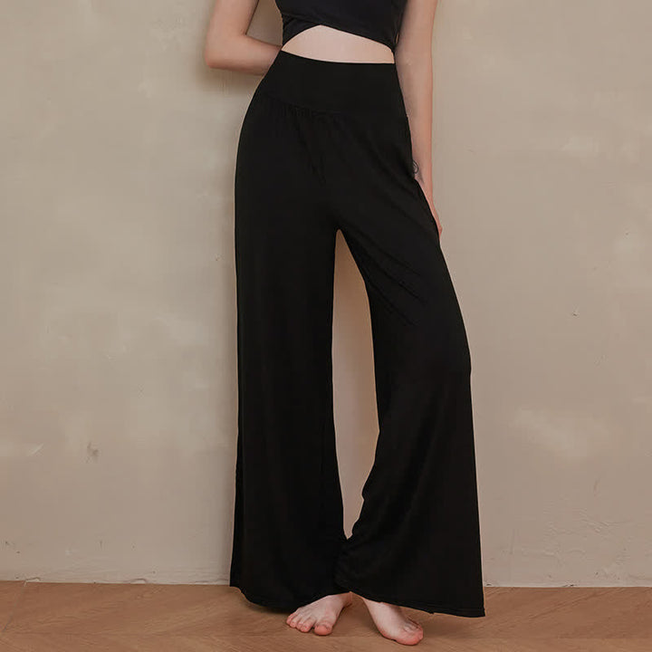 Pantalones de mujer informales de talle alto elásticos con estampado de Buddha Stones y pernera ancha. - Negro - US8-10, UK/AU12-14, EU40-42 (XL) - image 12