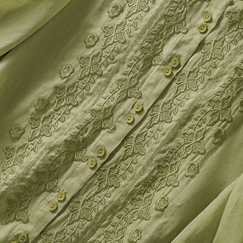 Camisa de mujer de manga tres cuartos con solapa y botones, diseño floral y estampado de Buddha Stones. - image 3