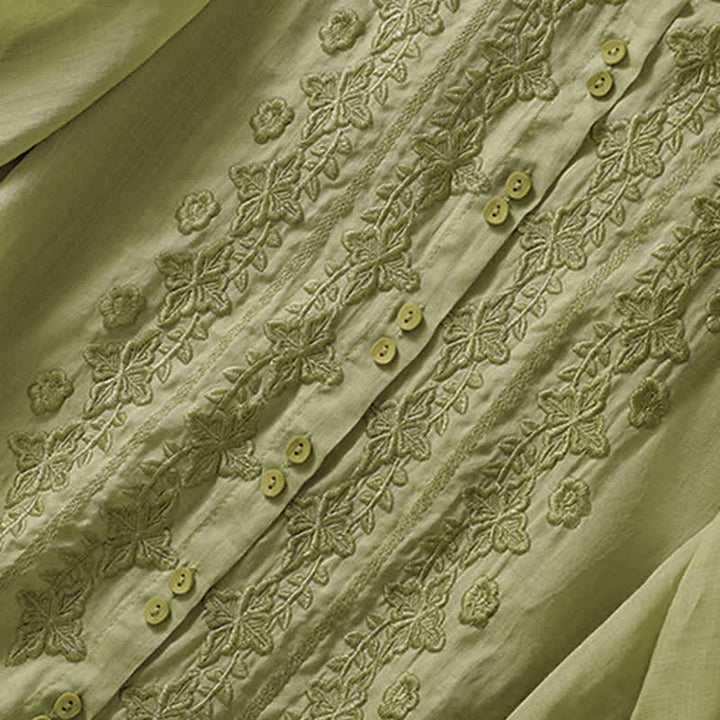Camisa de mujer de manga tres cuartos con solapa y botones, diseño floral y estampado de Buddha Stones. - image 3