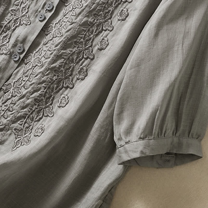 Camisa de mujer de manga tres cuartos con solapa y botones, diseño floral y estampado de Buddha Stones. - image 17
