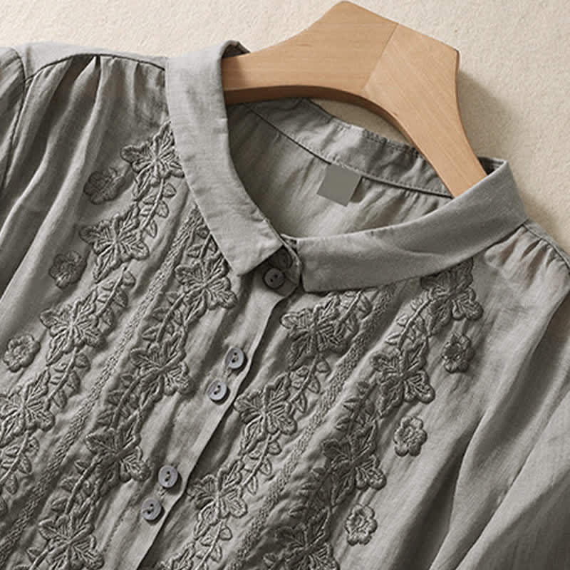 Camisa de mujer de manga tres cuartos con solapa y botones, diseño floral y estampado de Buddha Stones. - image 15