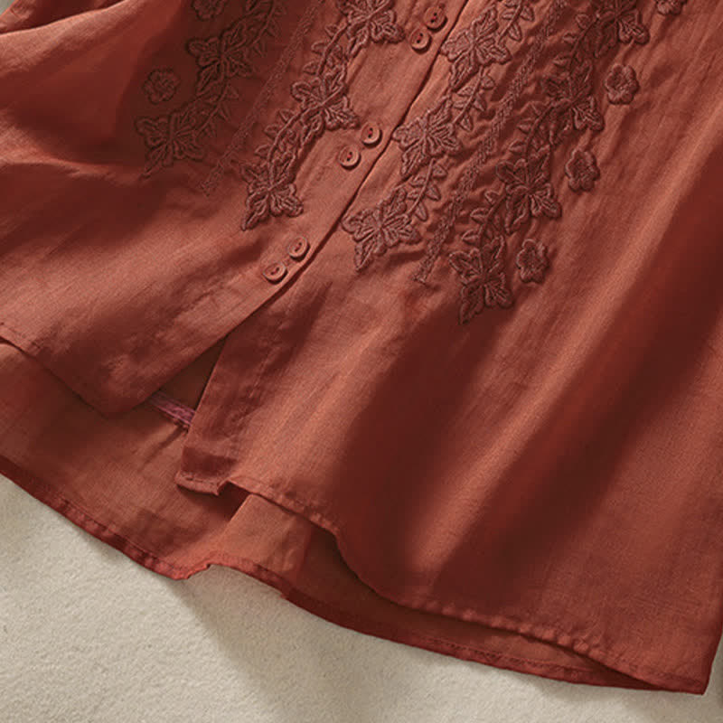Camisa de mujer de manga tres cuartos con solapa y botones, diseño floral y estampado de Buddha Stones. - image 24