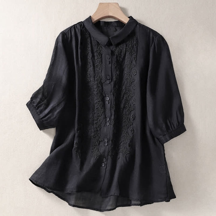 Camisa de mujer de manga tres cuartos con solapa y botones, diseño floral y estampado de Buddha Stones. - Negro - US8-10，UK/AU12-14，EU40-42 (2XL) - image 26