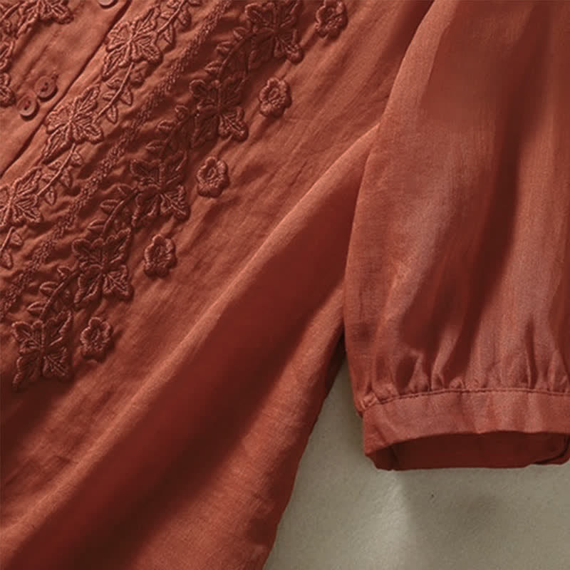 Camisa de mujer de manga tres cuartos con solapa y botones, diseño floral y estampado de Buddha Stones. - image 25