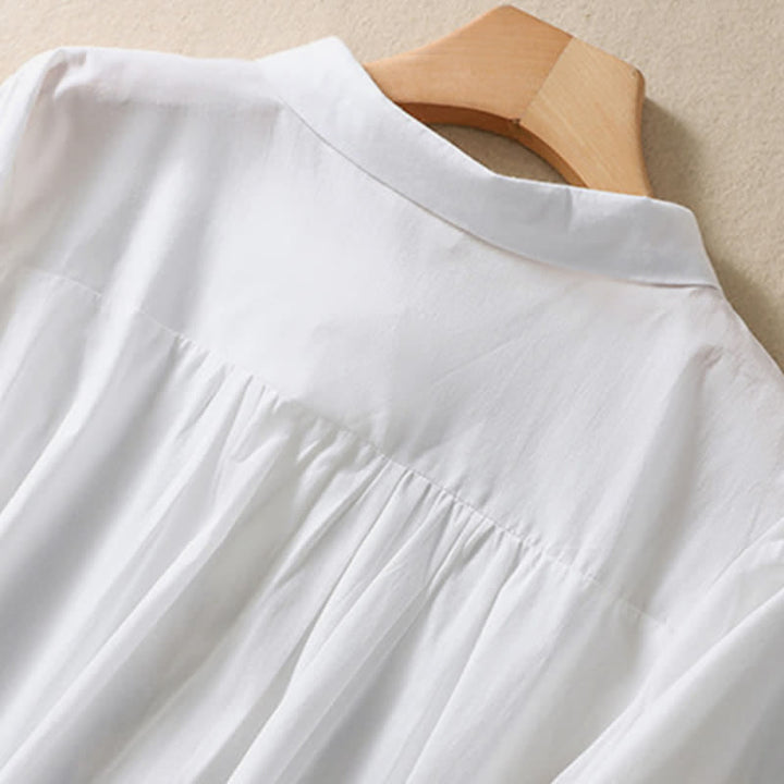 Camisa de mujer de manga tres cuartos con solapa y botones, diseño floral y estampado de Buddha Stones. - image 8