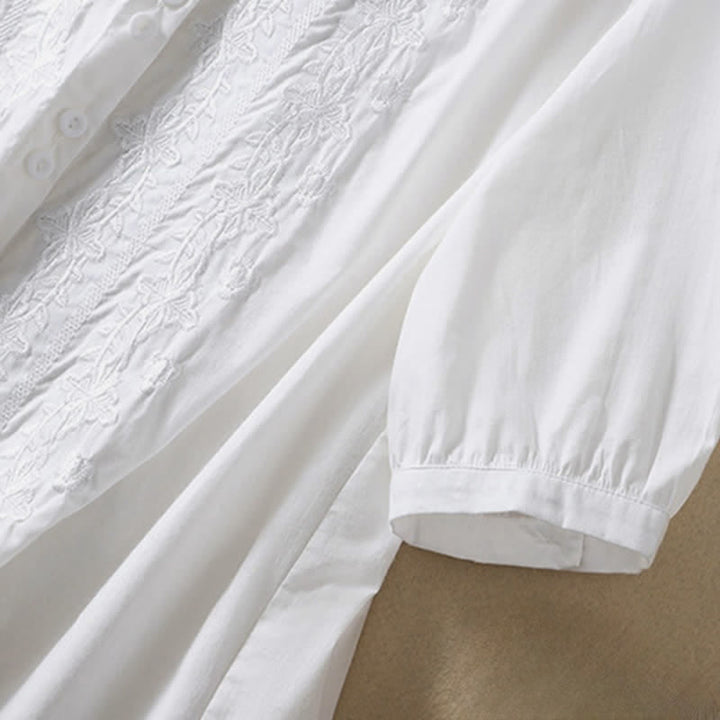 Camisa de mujer de manga tres cuartos con solapa y botones, diseño floral y estampado de Buddha Stones. - image 10