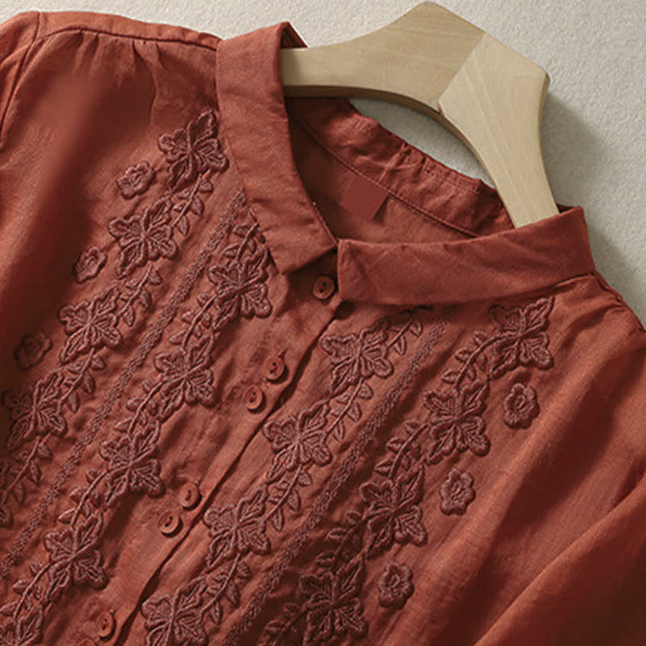 Camisa de mujer de manga tres cuartos con solapa y botones, diseño floral y estampado de Buddha Stones. - image 21