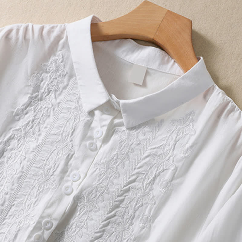 Camisa de mujer de manga tres cuartos con solapa y botones, diseño floral y estampado de Buddha Stones. - image 7