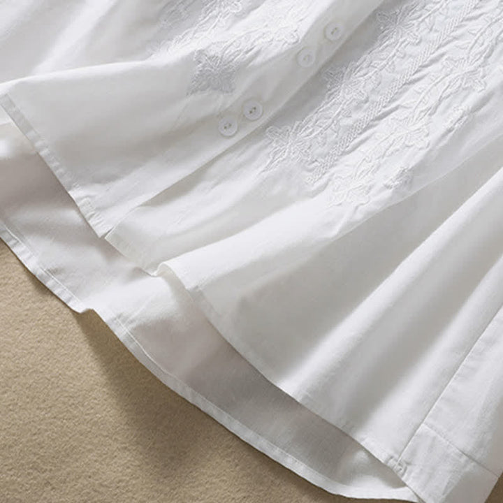 Camisa de mujer de manga tres cuartos con solapa y botones, diseño floral y estampado de Buddha Stones. - image 11