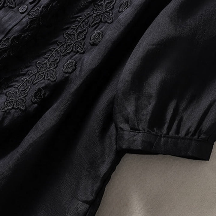 Camisa de mujer de manga tres cuartos con solapa y botones, diseño floral y estampado de Buddha Stones. - image 31