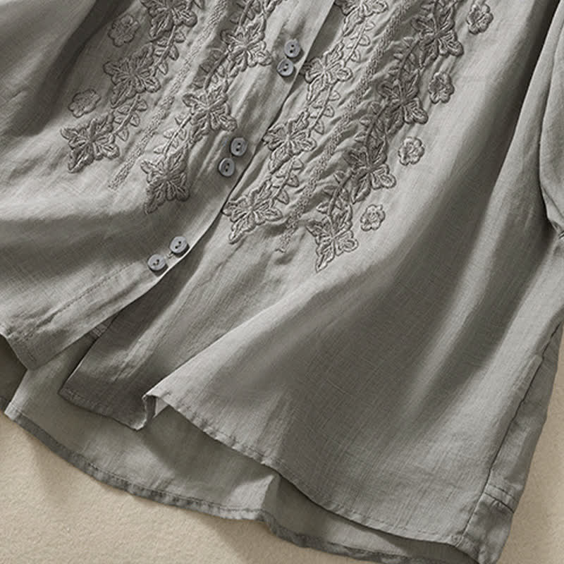 Camisa de mujer de manga tres cuartos con solapa y botones, diseño floral y estampado de Buddha Stones. - image 18
