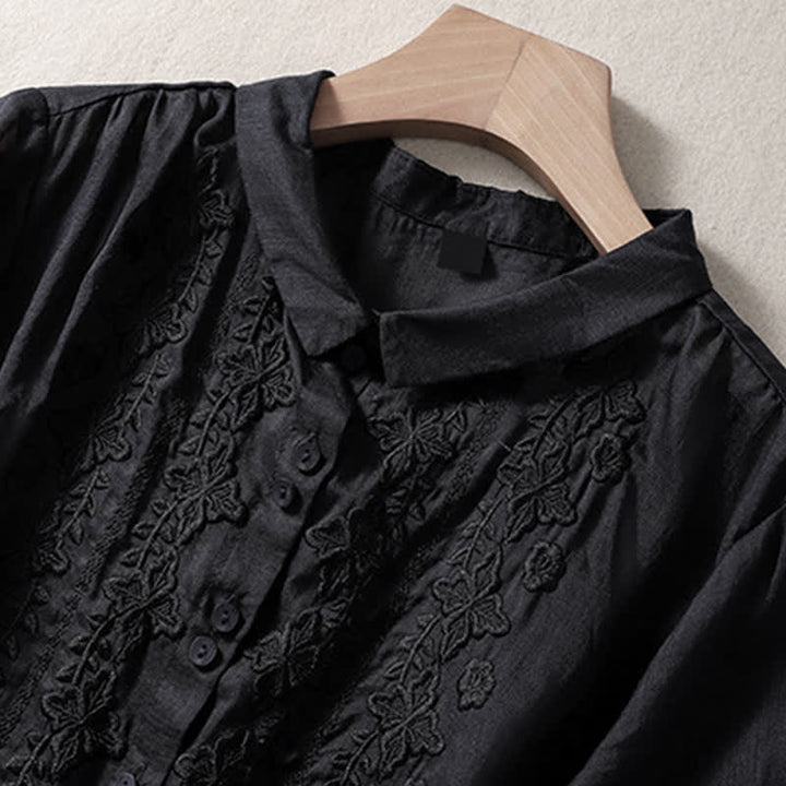 Camisa de mujer de manga tres cuartos con solapa y botones, diseño floral y estampado de Buddha Stones. - image 28