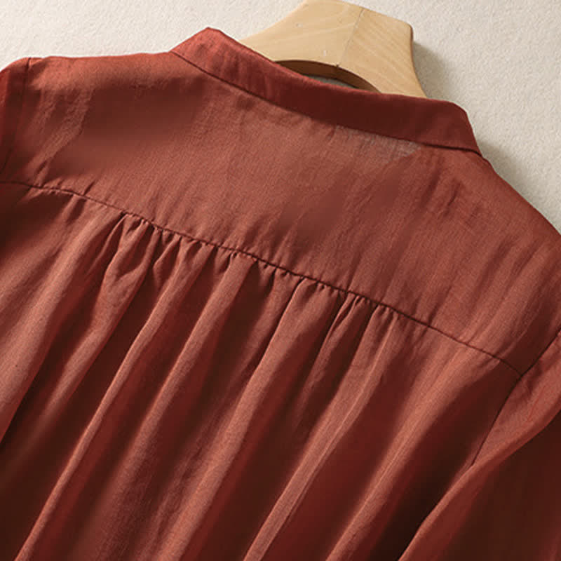 Camisa de mujer de manga tres cuartos con solapa y botones, diseño floral y estampado de Buddha Stones. - image 22