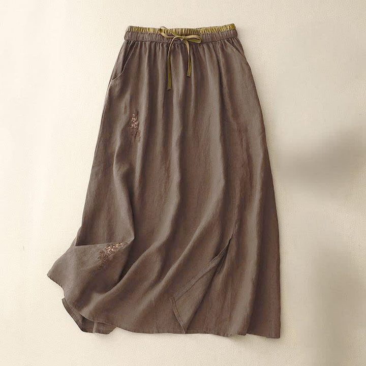 Falda de mujer vintage con bordado de Buddha Stones, cordón ajustable y bolsillos. - Marrón silla de montar - US8-10，UK/AU12-14，EU40-42 (2XL) - image 14