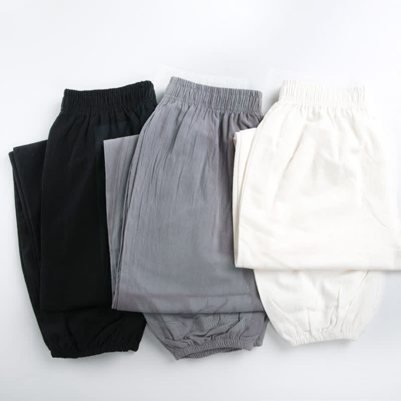Pantalones unisex de verano de color liso con cintura elástica para practicar Tai Chi Qigong, con bolsillos y estampado Buddha Stones. - image 14
