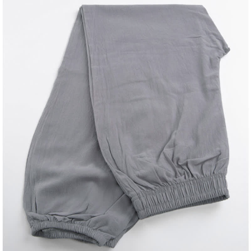 Pantalones unisex de verano de color liso con cintura elástica para practicar Tai Chi Qigong, con bolsillos y estampado Buddha Stones. - image 2