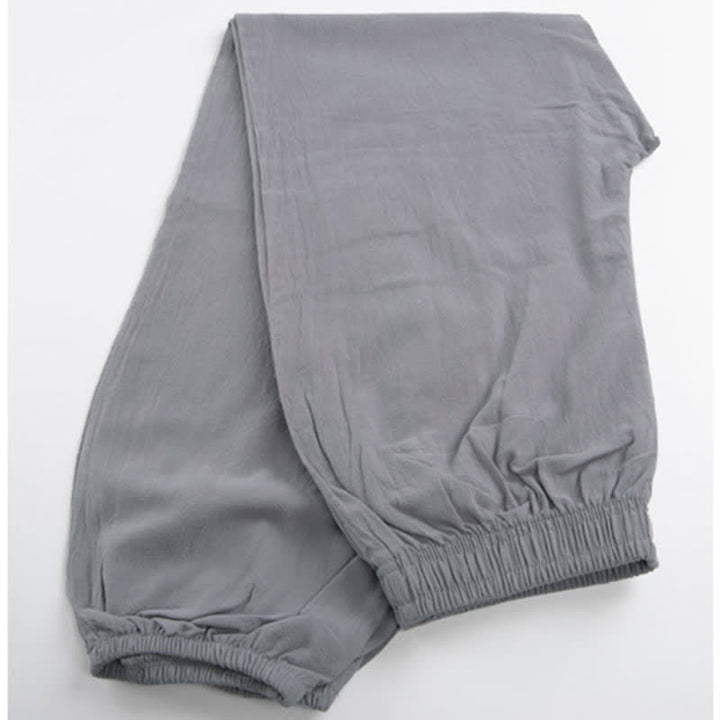 Pantalones unisex de verano de color liso con cintura elástica para practicar Tai Chi Qigong, con bolsillos y estampado Buddha Stones. - image 2