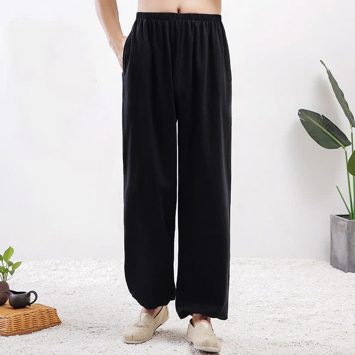 Pantalones unisex de verano de color liso con cintura elástica para practicar Tai Chi Qigong, con bolsillos y estampado Buddha Stones. - mujer negra - US8-10，UK/AU12-14，EU40-42 (2XL) - image 11