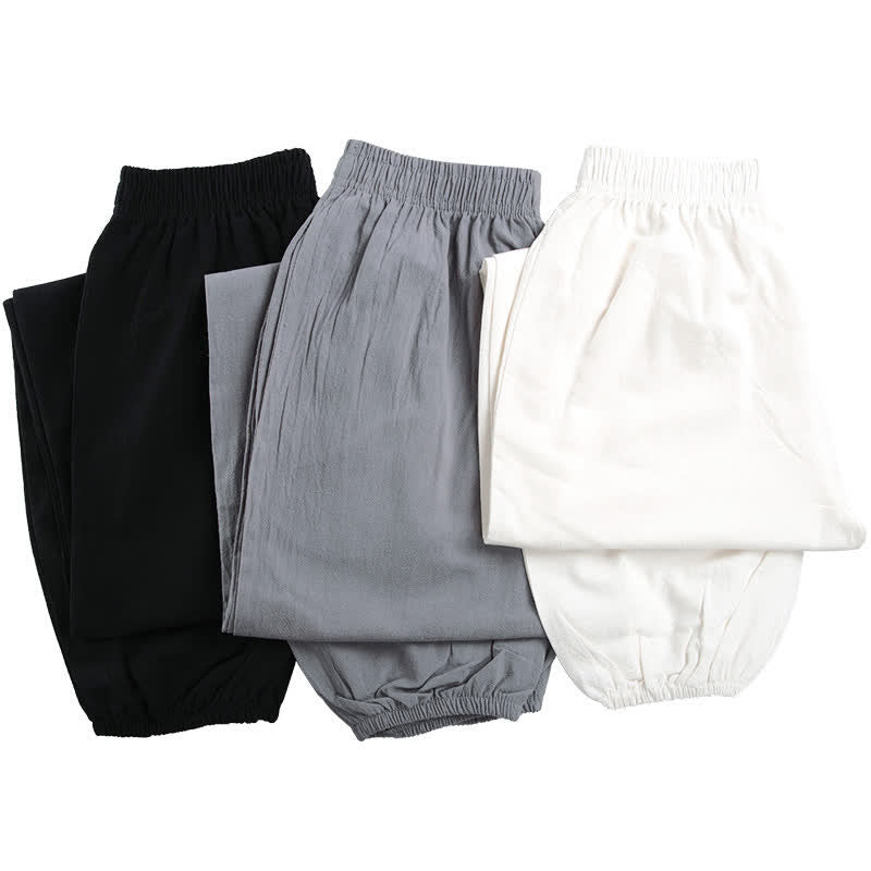 Pantalones unisex de verano de color liso con cintura elástica para practicar Tai Chi Qigong, con bolsillos y estampado Buddha Stones. - image 15
