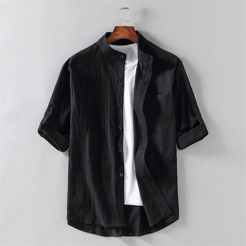 Camisa de manga corta con botones para hombre Buddha Stones Summer Solid - Negro - US/UK/AU46, EU56 (5XL) - image 0