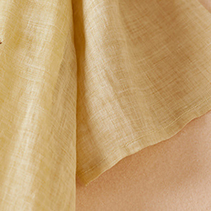 Vestido midi de fibra con cuello redondo y manga corta, bordado con hojas y Buddha Stones. - image 2