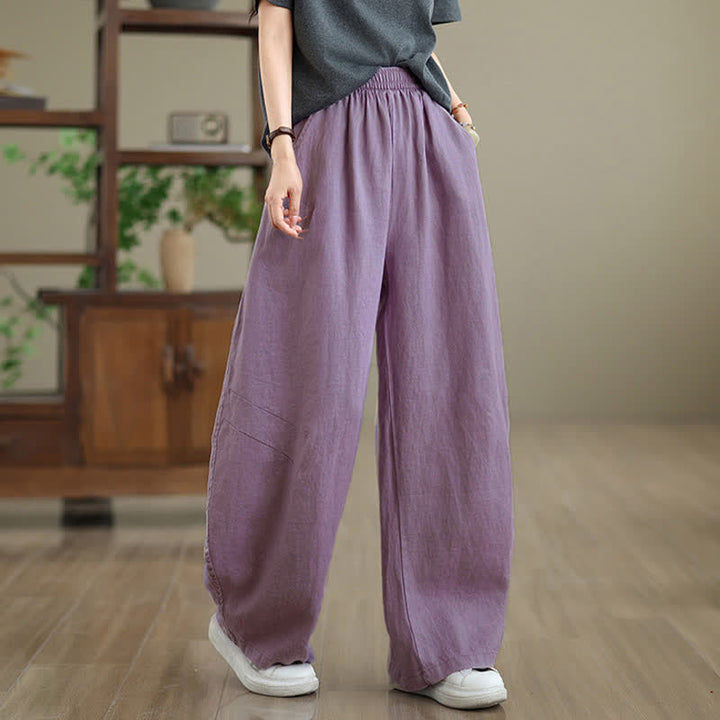 Pantalones anchos de algodón liso para mujer con bolsillos, estampado Buddha Stones. - Ciruela - US12, UK/AU16, EU44 (3XL) - image 0