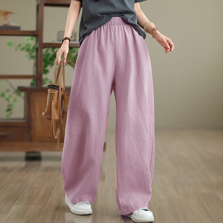 Pantalones anchos de algodón liso para mujer con bolsillos, estampado Buddha Stones. - Rosa - US12, UK/AU16, EU44 (3XL) - image 6