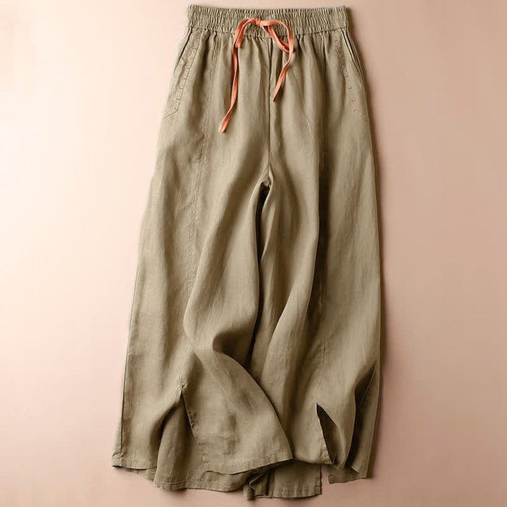 Pantalones de mujer de pierna ancha con bolsillos, estilo casual, con abertura en el bajo y estampado de Buddha Stones. - BurlyWood - US8-10，UK/AU12-14，EU40-42 (2XL) - image 7