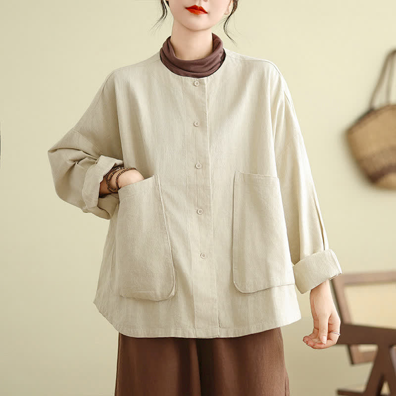 Chaqueta de mujer de manga larga con bolsillos y diseño sencillo de Buddha Stones - image 1