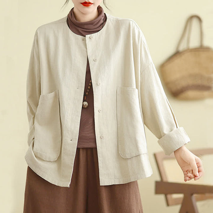 Chaqueta de mujer de manga larga con bolsillos y diseño sencillo de Buddha Stones - image 4