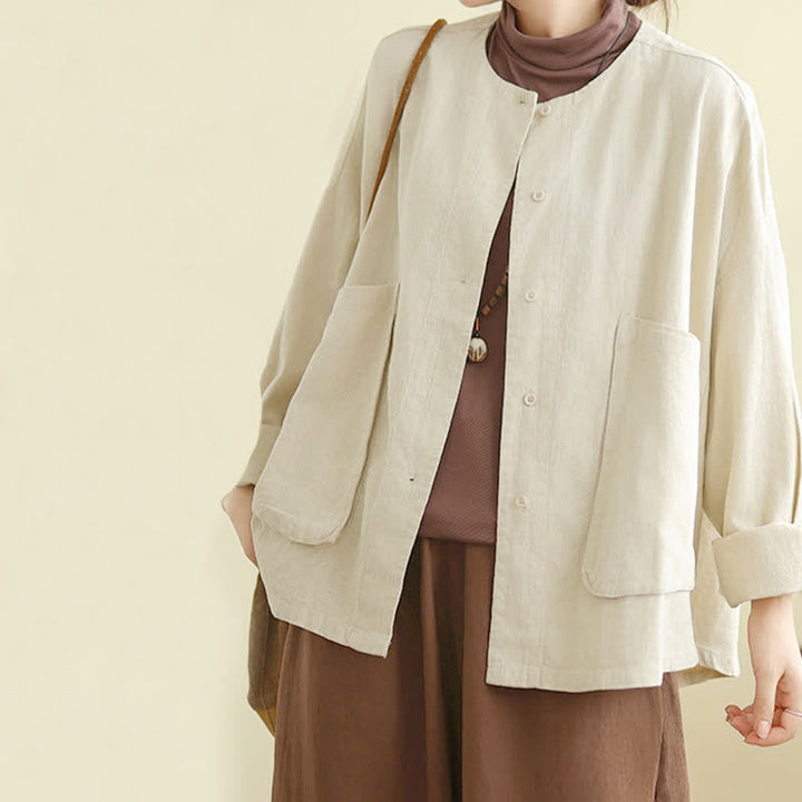 Chaqueta de mujer de manga larga con bolsillos y diseño sencillo de Buddha Stones - image 3