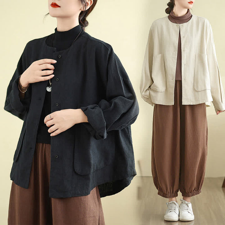 Chaqueta de mujer de manga larga con bolsillos y diseño sencillo de Buddha Stones - image 17