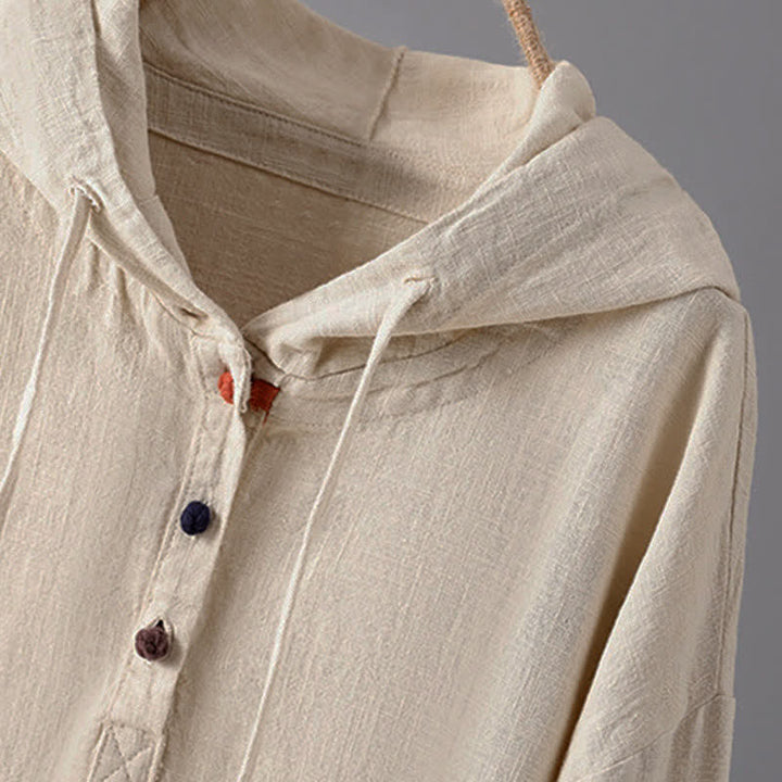 Sudadera con capucha de manga larga y bolsillos para mujer con diseño liso de botones de Buddha Stones - image 3