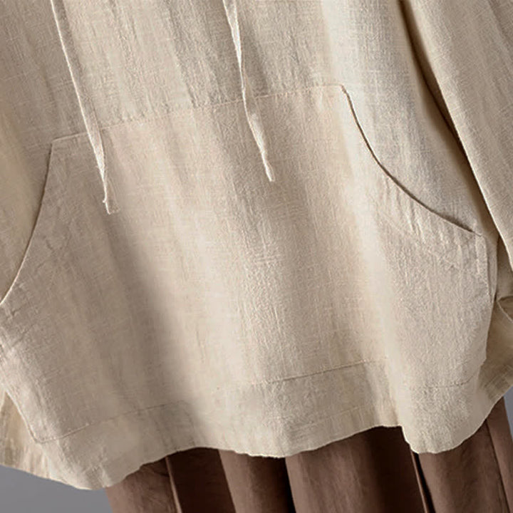 Sudadera con capucha de manga larga y bolsillos para mujer con diseño liso de botones de Buddha Stones - image 6