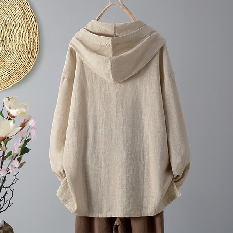 Sudadera con capucha de manga larga y bolsillos para mujer con diseño liso de botones de Buddha Stones - image 1