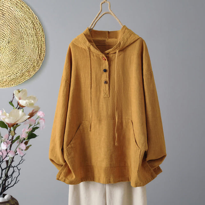 Sudadera con capucha de manga larga y bolsillos para mujer con diseño liso de botones de Buddha Stones - Naranja oscuro - US8-10，UK/AU12-14，EU40-42 (2XL) - image 7