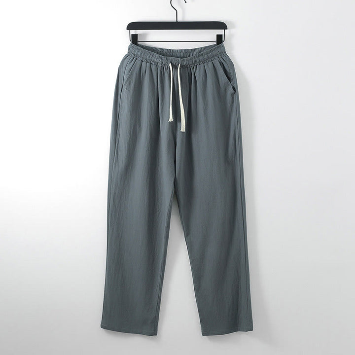 Pantalones casuales holgados de lino y algodón de color liso con bolsillos para hombre con Buddha Stones - Gris oscuro - US/UK/AU54, EU64 (9XL) - image 0
