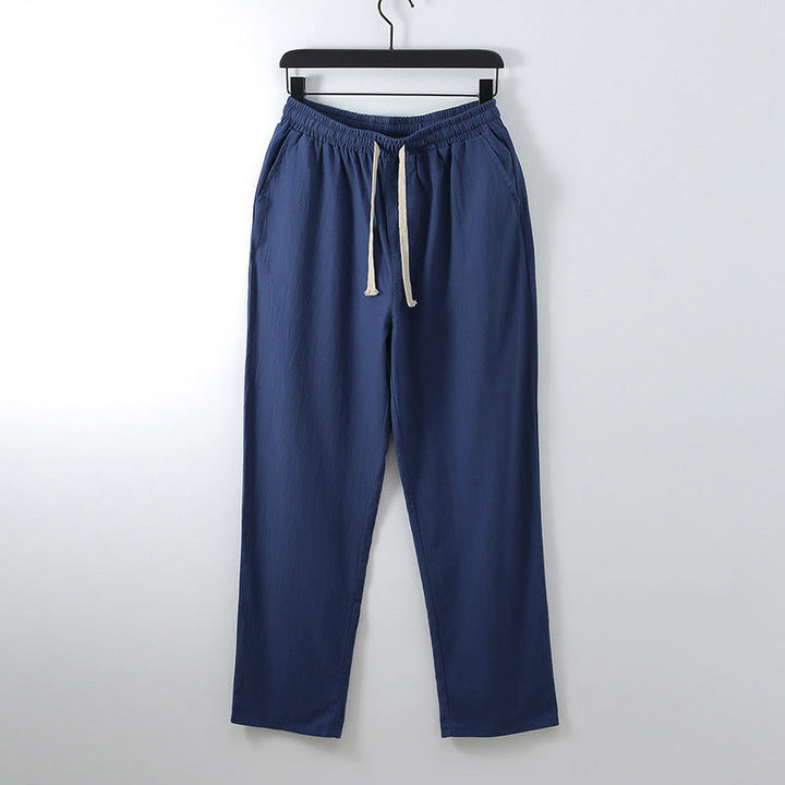 Pantalones casuales holgados de lino y algodón de color liso con bolsillos para hombre con Buddha Stones - Azul real - US/UK/AU54, EU64 (9XL) - image 8