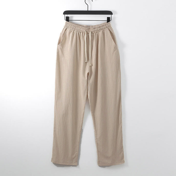 Pantalones casuales holgados de algodón y lino de color liso con estampado de Buddha Stones para hombre, con bolsillos. - PeachPuff - US/UK/AU54, EU64 (9XL) - image 7