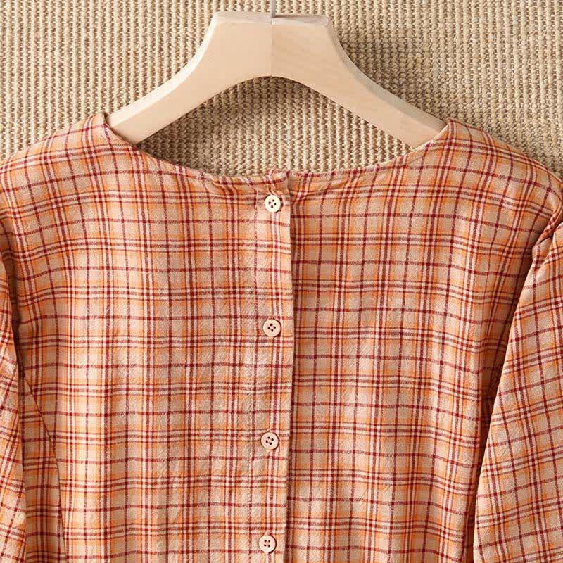 Buddha Stones Vestido de mujer informal de verano con estampado vintage a cuadros, manga tres cuartos y bolsillo. - image 13