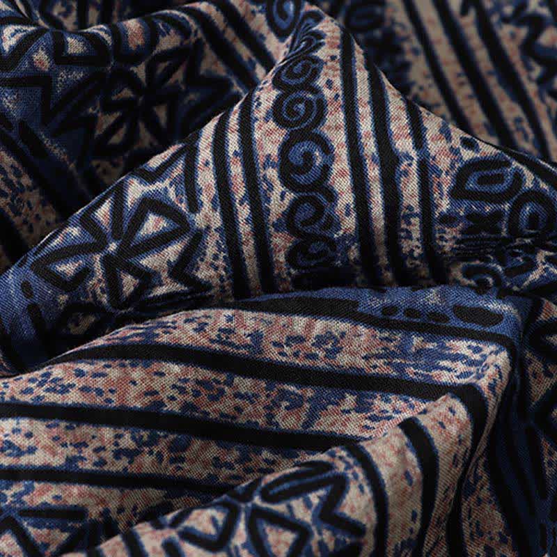 Buddha Stones Vestido de mujer estilo bohemio con cuello mandarín y estampado geométrico, manga tres cuartos y bolsillo. - image 10