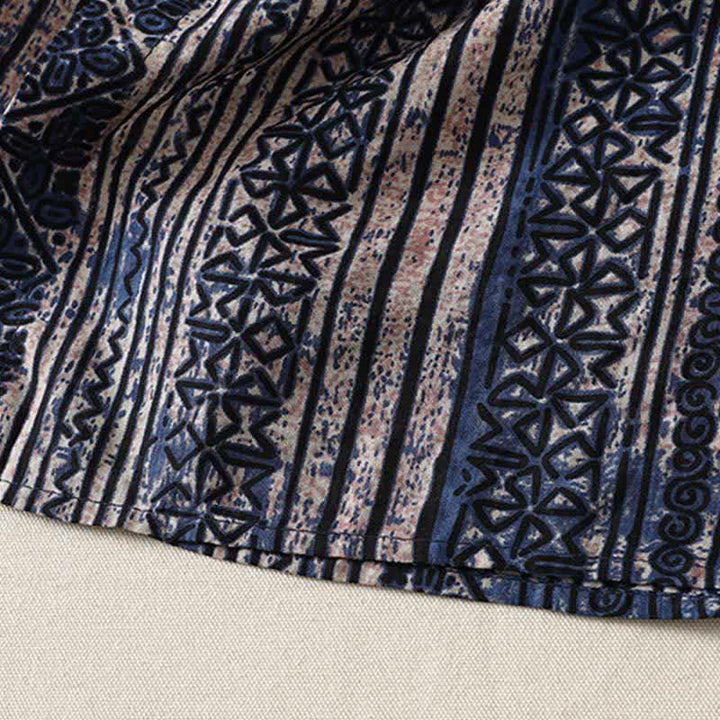 Buddha Stones Vestido de mujer estilo bohemio con cuello mandarín y estampado geométrico, manga tres cuartos y bolsillo. - image 9