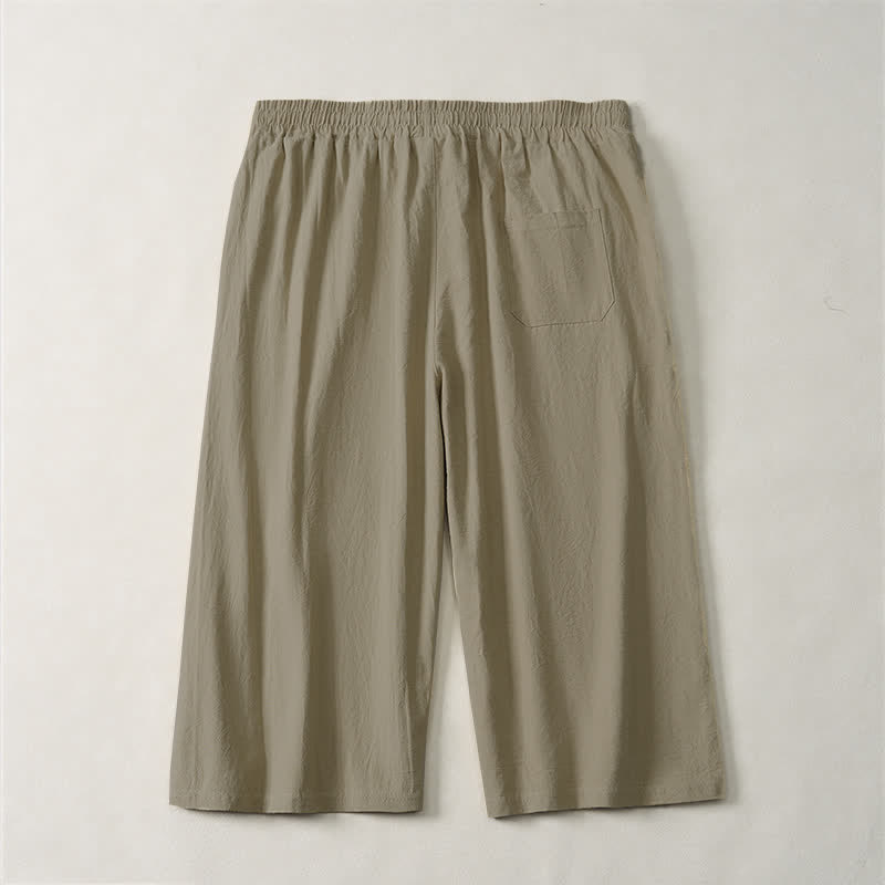 Buddha Stones Pantalones capri lisos de corte recto para hombre, estilo casual de verano, con cordón ajustable y bolsillo. - image 1