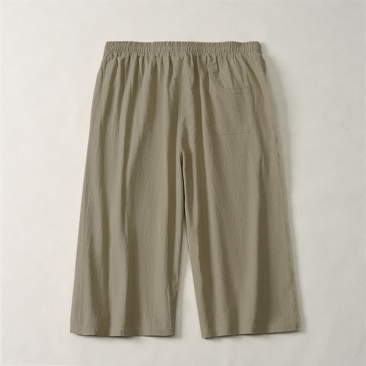Buddha Stones Pantalones capri lisos de corte recto para hombre, estilo casual de verano, con cordón ajustable y bolsillo. - image 1