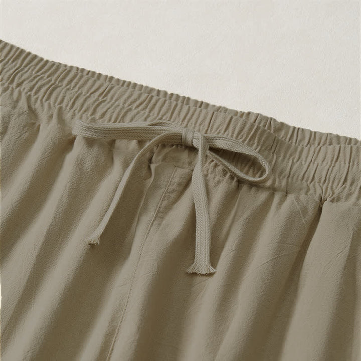 Buddha Stones Pantalones capri lisos de corte recto para hombre, estilo casual de verano, con cordón ajustable y bolsillo. - image 3