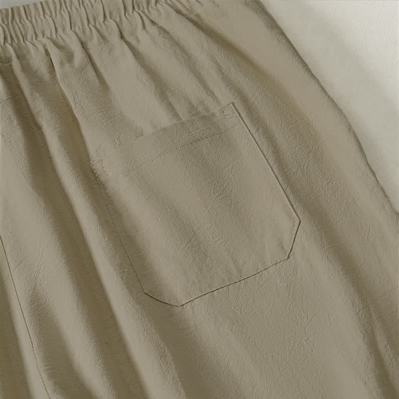 Buddha Stones Pantalones capri lisos de corte recto para hombre, estilo casual de verano, con cordón ajustable y bolsillo. - image 5