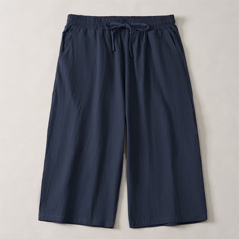 Buddha Stones Pantalones capri lisos de corte recto para hombre, estilo casual de verano, con cordón ajustable y bolsillo. - Azul medianoche - US/UK/AU44, EU54 (3XL) - image 8